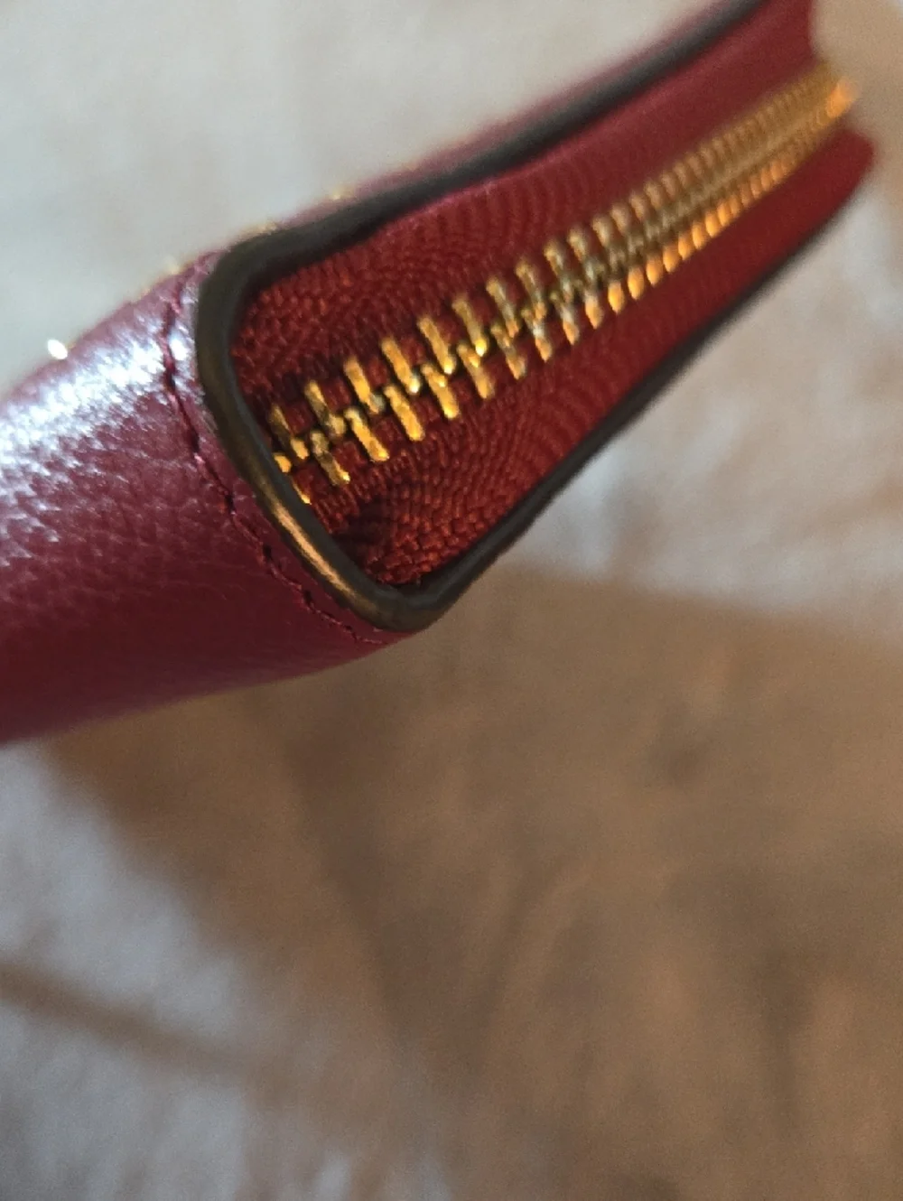EUC Michael Kors Red Leather Zip Wallet with Gold Eyelet Accents